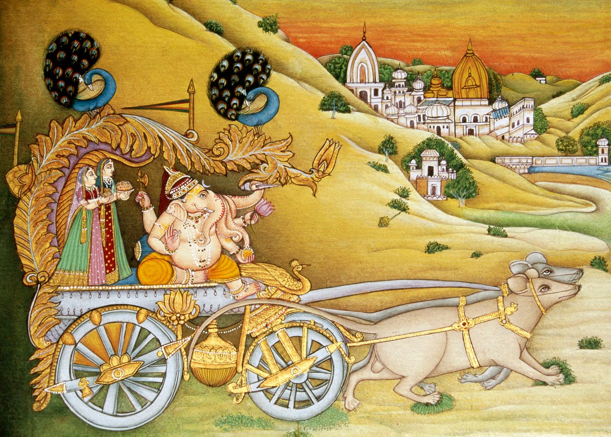 Lord Ganesh Ganpati Riddhi e Siddhi Pintura em miniatura sobre papel de School Indian