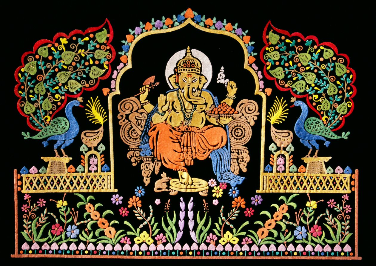 Trabalho de bordado de Ganpati de Lord Ganesha em veludo de School Indian