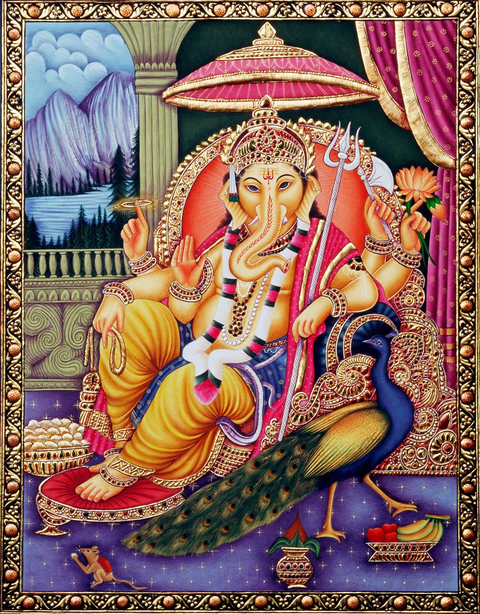 Ganpati do Senhor Ganesha em miniatura Pintura sobre papel de School Indian