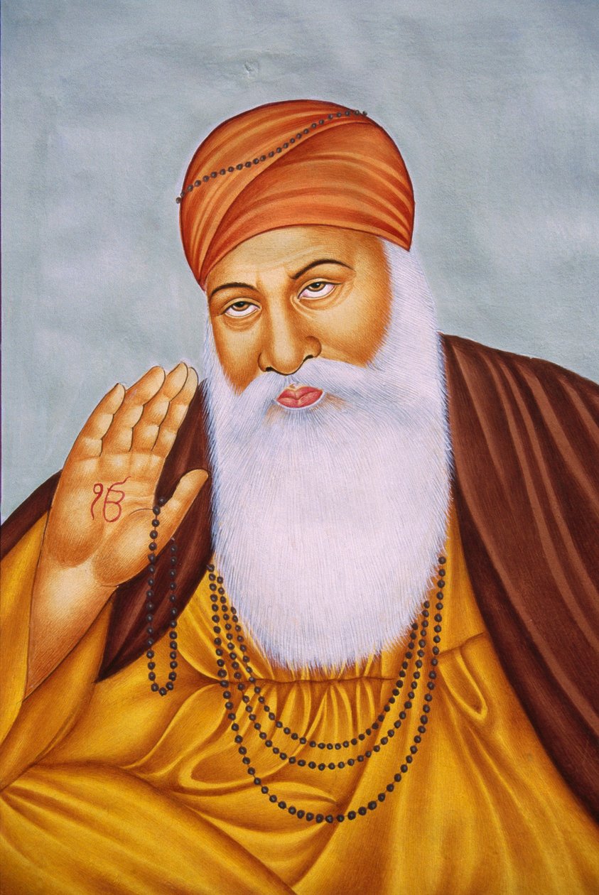 Pintura em miniatura de Lord Guru Nanak sobre papel de School Indian