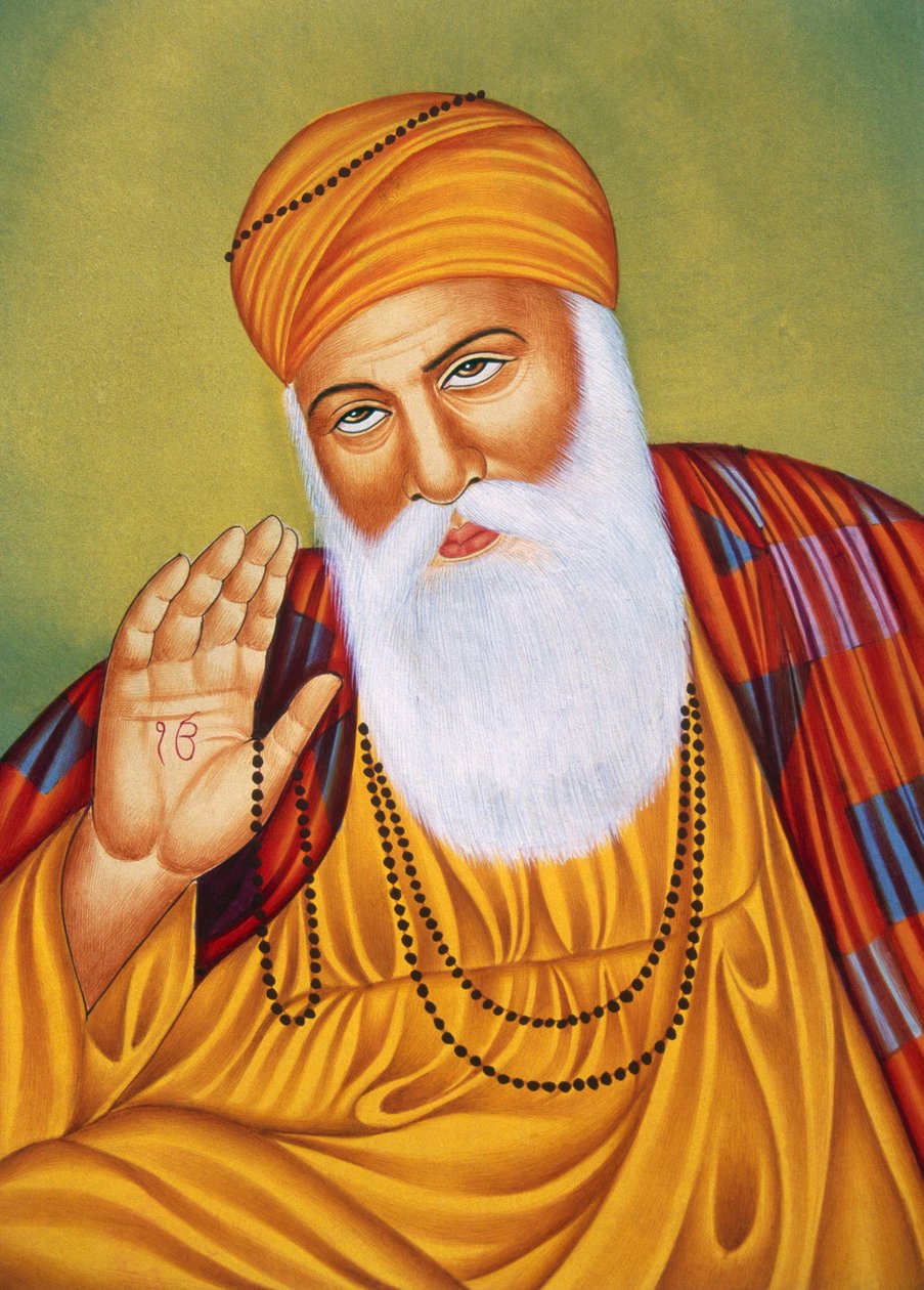 Pintura em miniatura de Lord Guru Nanak sobre papel de School Indian