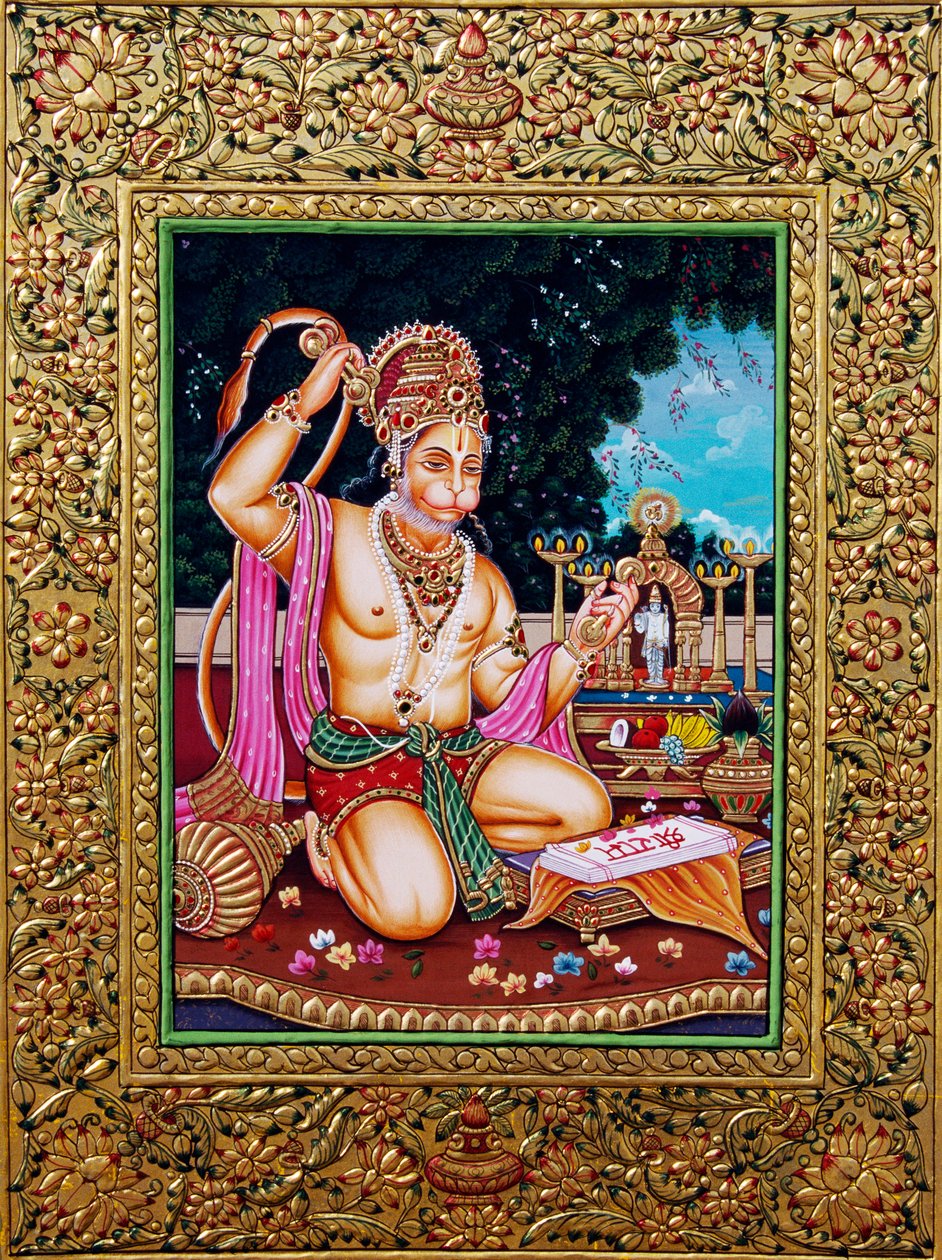 Papel de pintura em miniatura do Senhor Hanuman com relevo dourado de School Indian