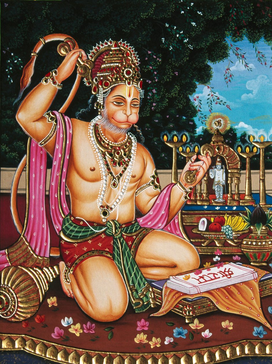 Senhor Hanuman Pintura em miniatura sobre papel de School Indian