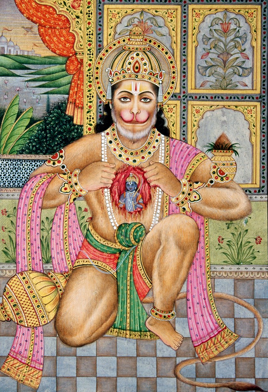 Senhor Hanuman Pintura em miniatura sobre papel de School Indian