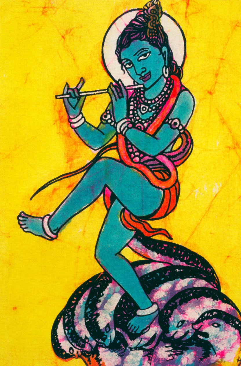 Senhor Krishna Kaliya Mardhan Pintura Batik de School Indian