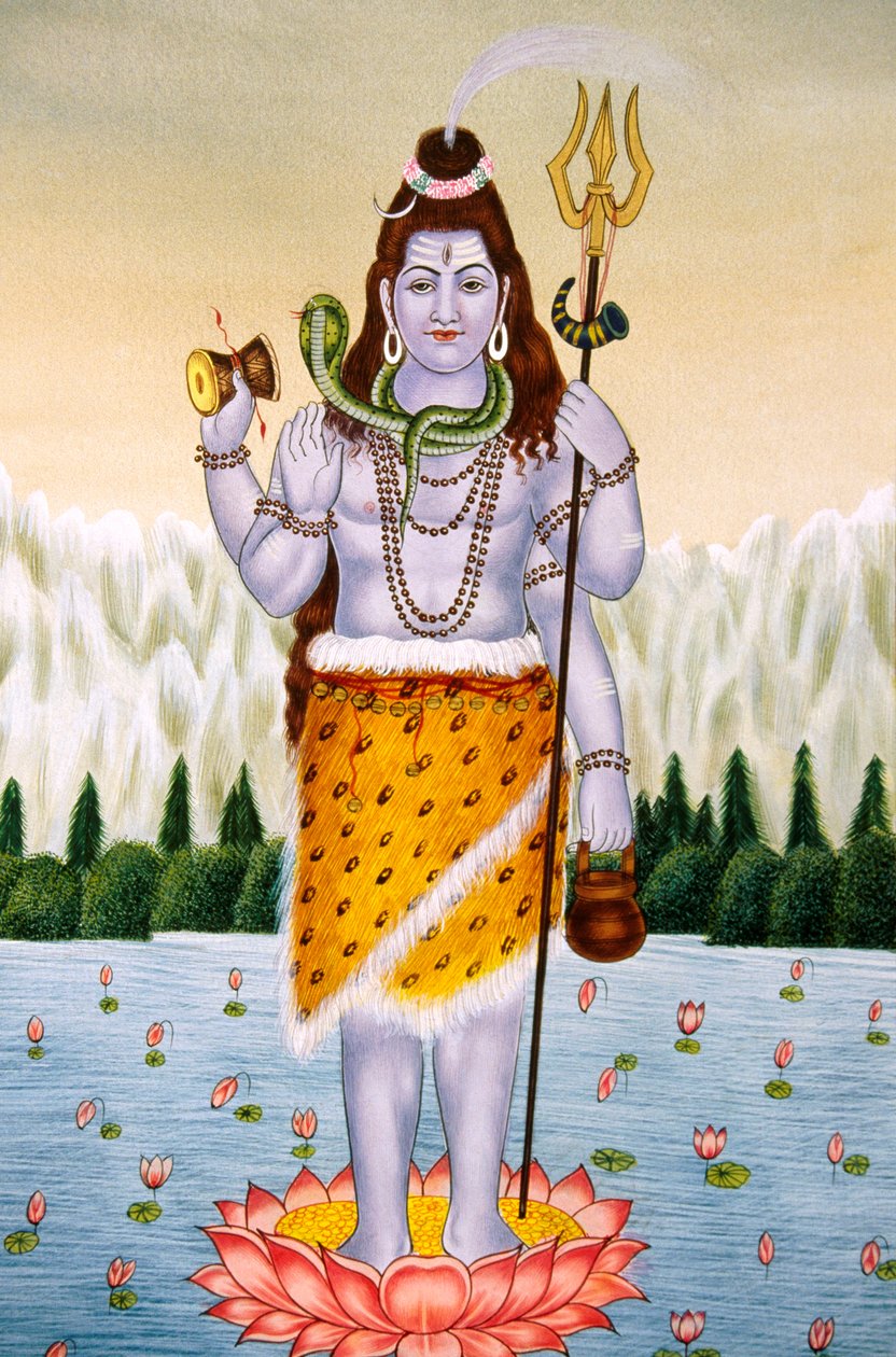 Senhor Shiva Shanker Pintura em miniatura sobre papel de School Indian