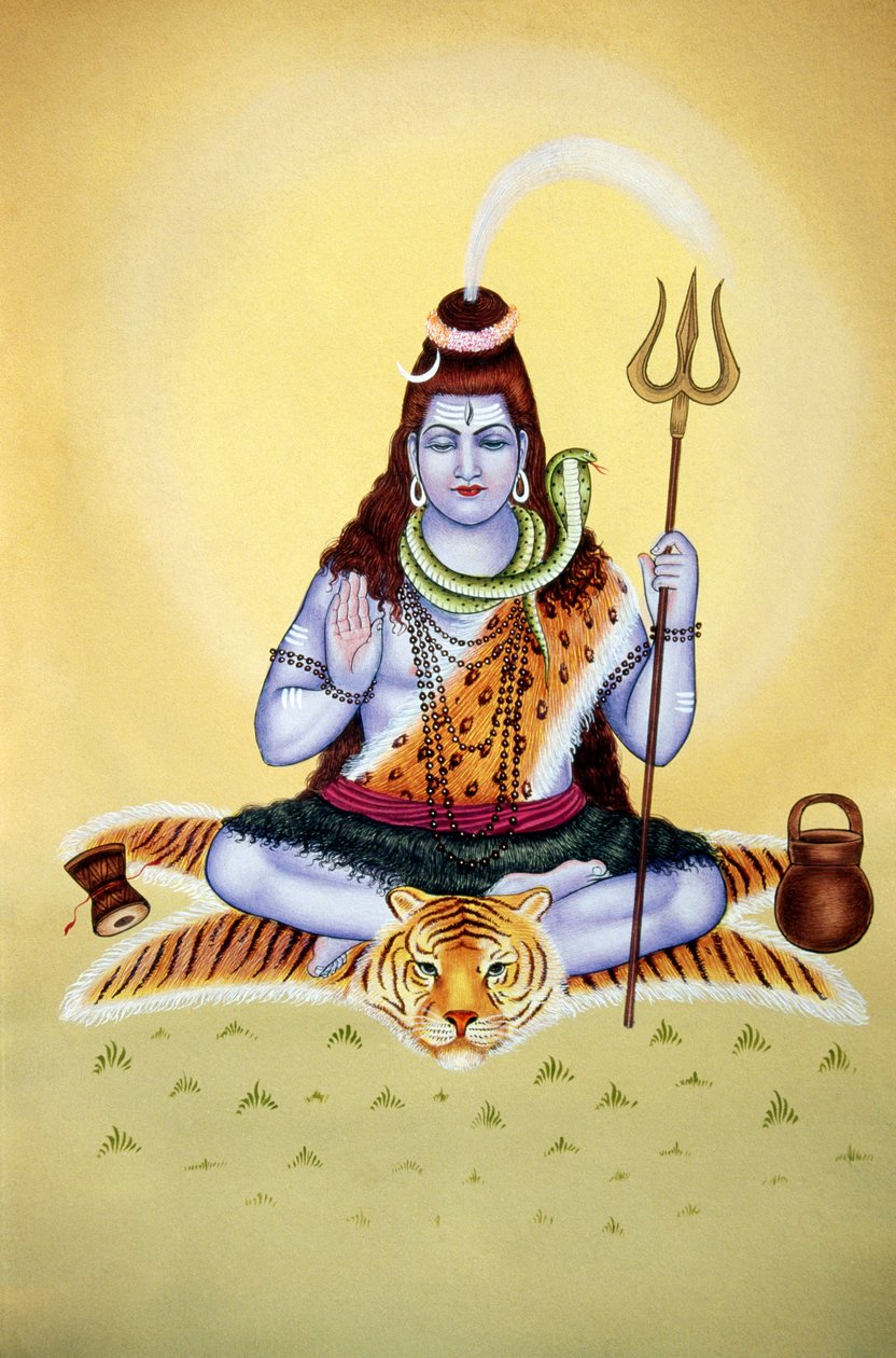 Senhor Shiva Shanker Pintura em miniatura sobre papel de School Indian