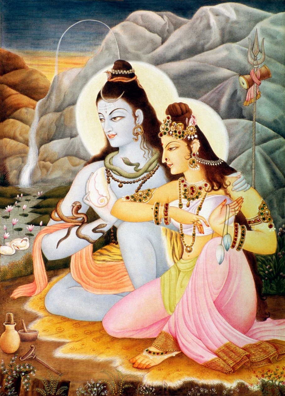 Senhor Shiva Shanker Parvati Pintura em miniatura sobre papel de School Indian