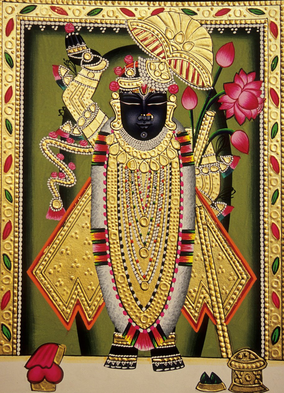 Senhor Shrinathan Nathdwaran Pintura em miniatura sobre papel de School Indian