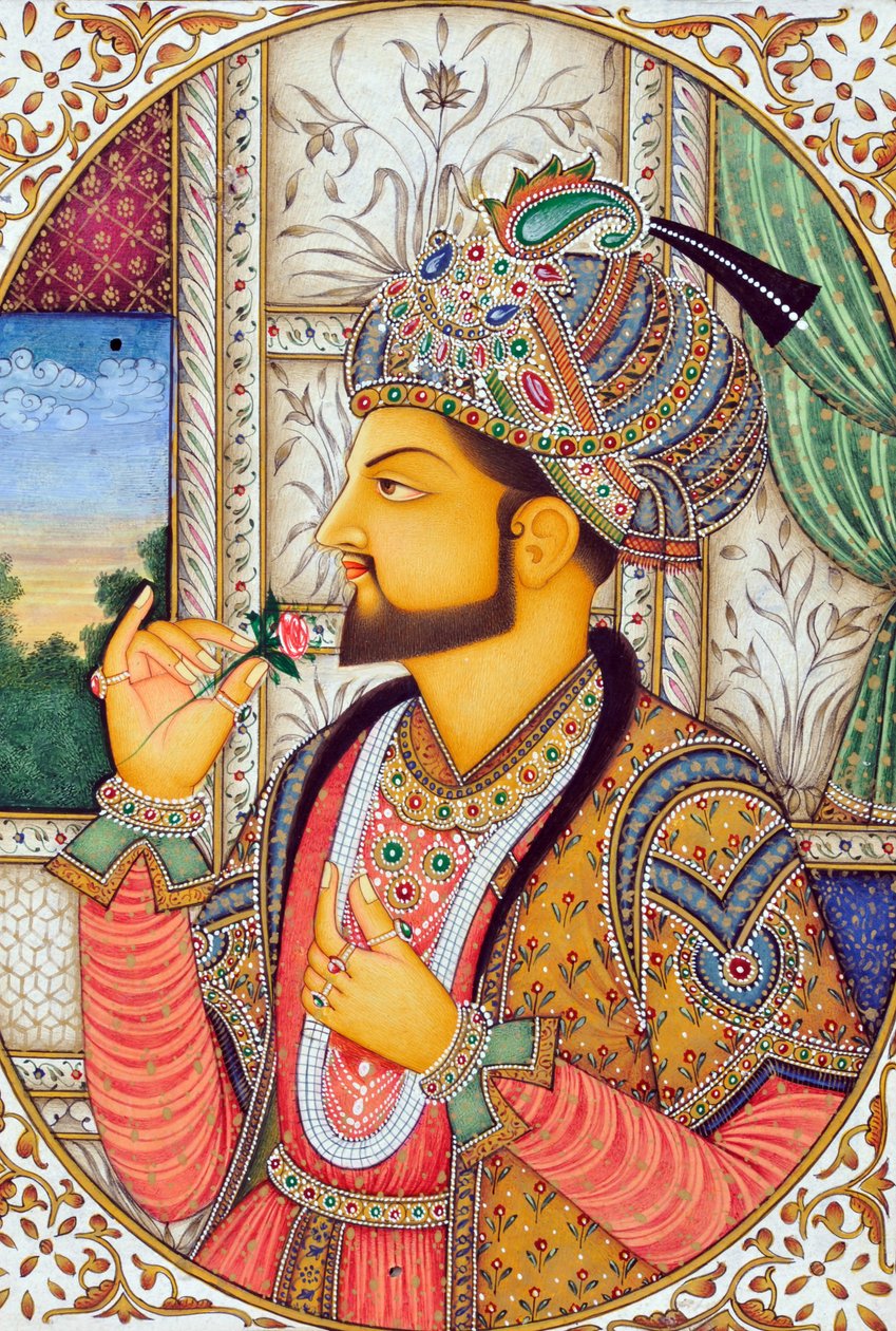 Pintura em miniatura do imperador Mughul Shah Jahan Índia Ásia de School Indian