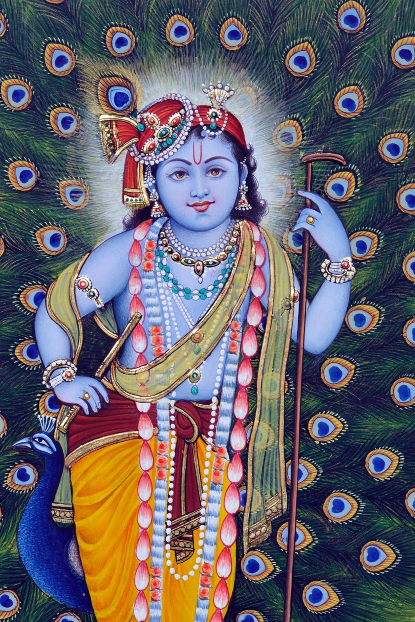Pintura em miniatura de Bal Krishna de School Indian