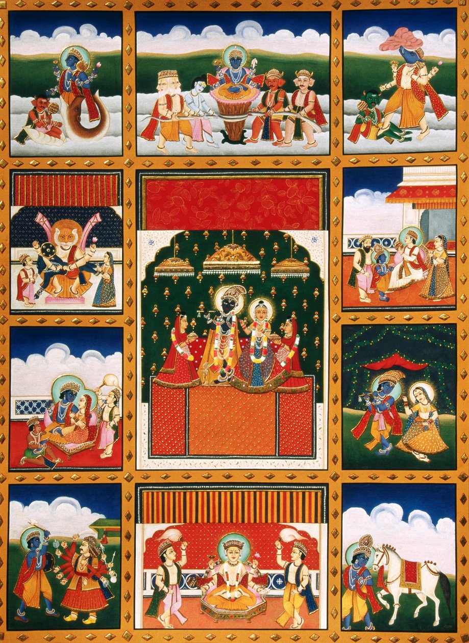 Pintura em miniatura de Dus Avtar de School Indian