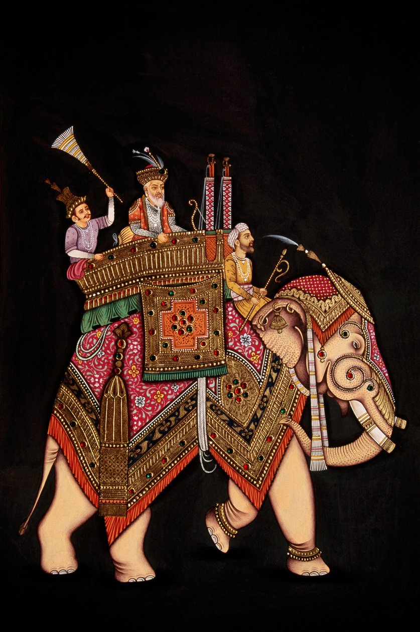 Pintura em miniatura do Imperador Shah Jahan sobre papel de School Indian