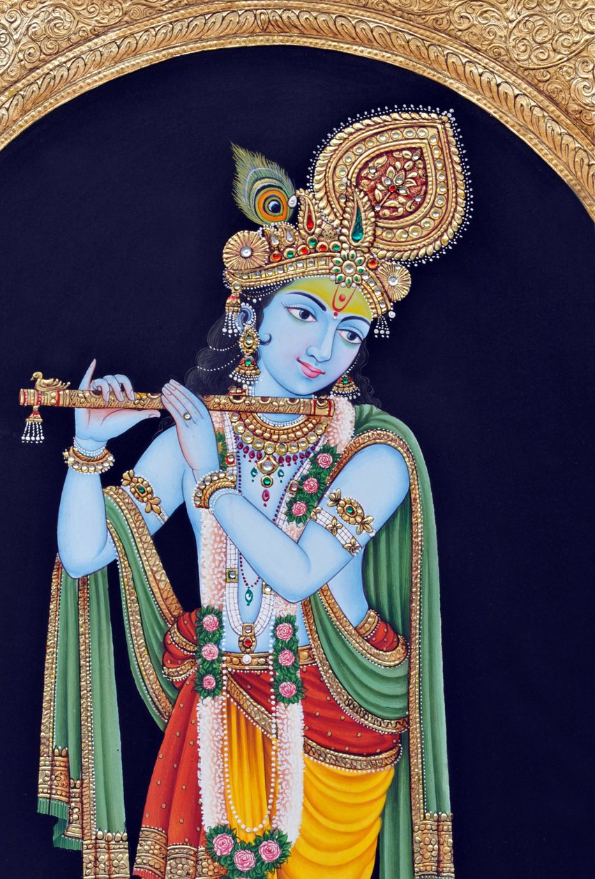Pintura em miniatura de Deus Krishna de School Indian