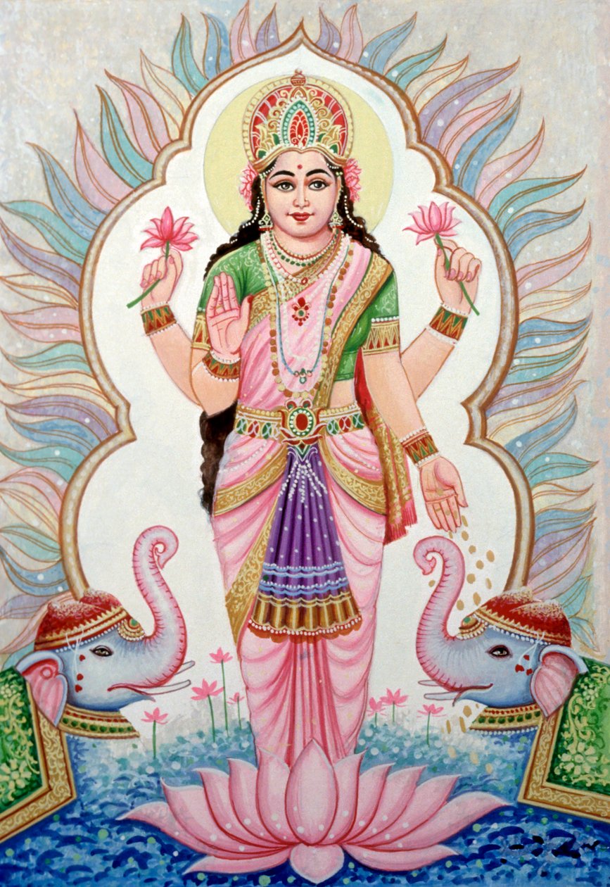Pintura em miniatura da Deusa Laxmi, Índia de School Indian