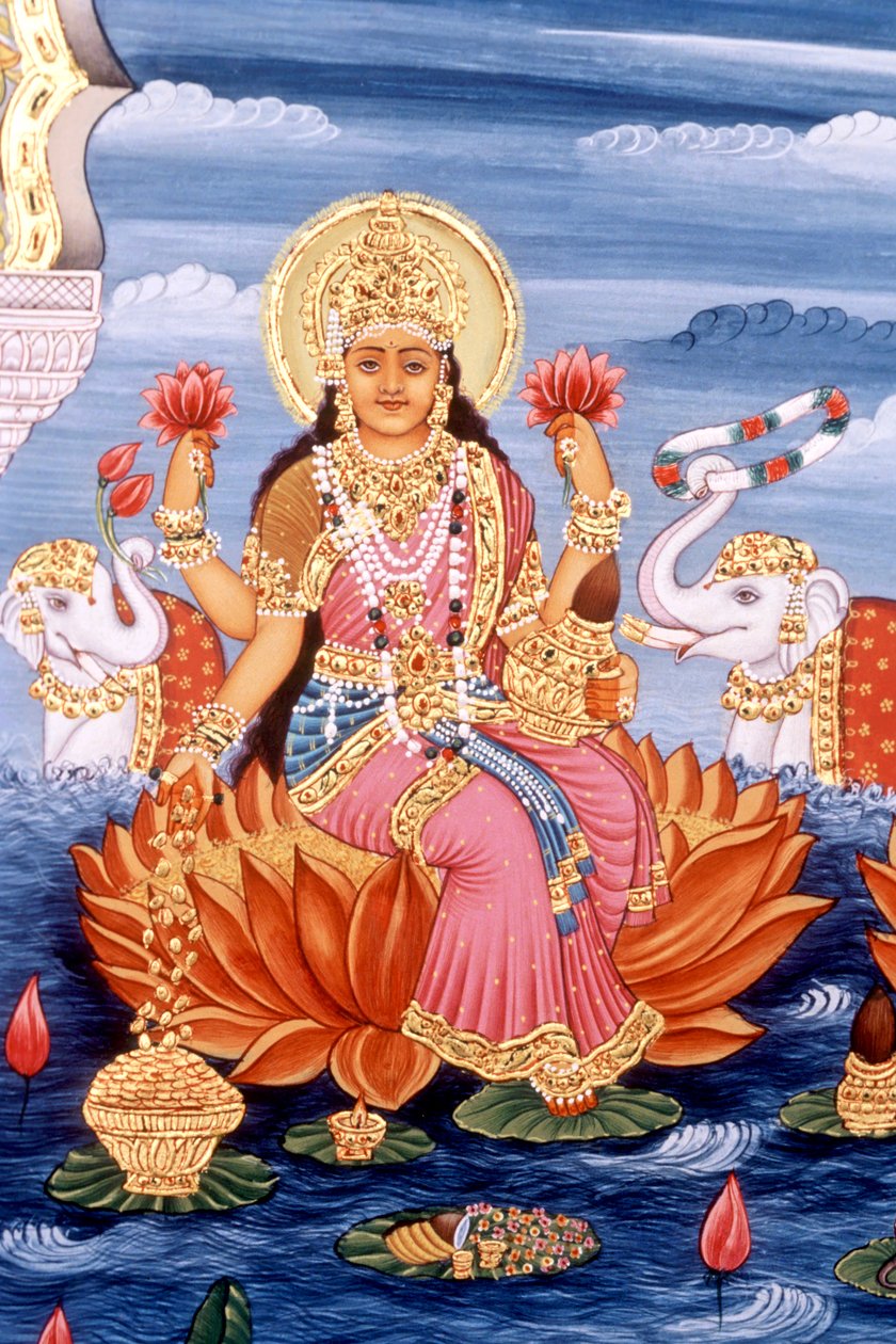 Pintura em miniatura da Deusa Laxmi, Índia de School Indian