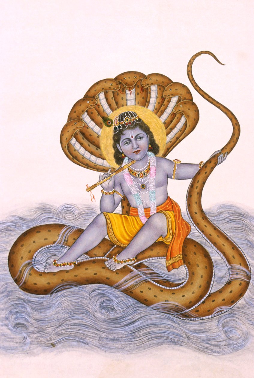Pintura em miniatura do Senhor Bal Krishna sobre papel de School Indian