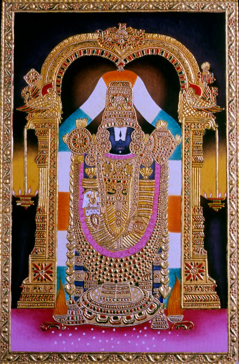 Pintura em miniatura do Senhor Tirupati Balaji, Índia de School Indian