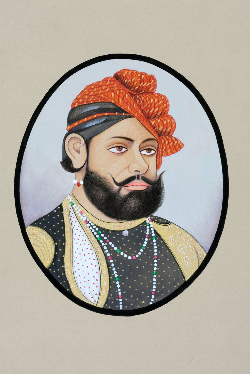 Pintura em miniatura de Maharaja Jaswant Singh de School Indian