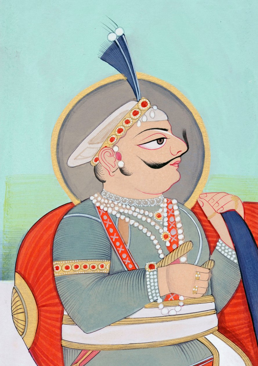 Pintura em miniatura do marajá Prithviraj Chauhan Ajmer de School Indian