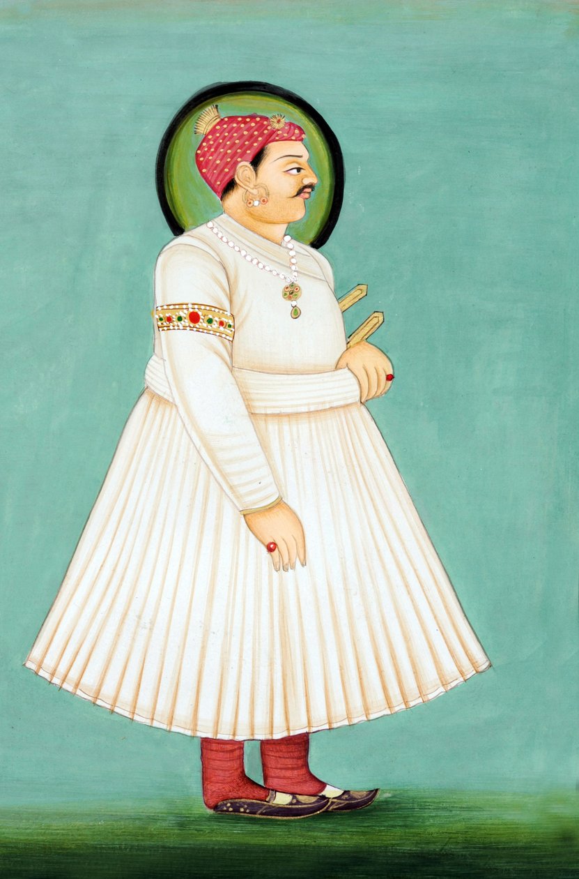 Pintura em miniatura de Maharaja Sawai Ishwari Singh, Jaipur de School Indian