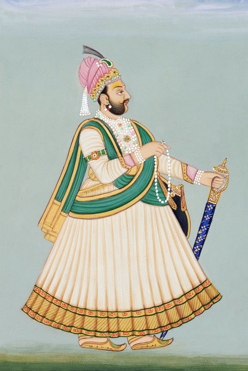 Pintura em miniatura de Maharaja Sawai Jagat Singh, Jaipur de School Indian