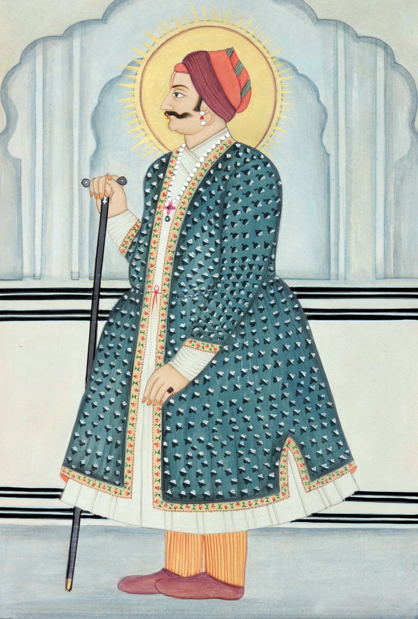 Pintura em miniatura do Maharaja Sawai Jai Singh Two, Jaipur de School Indian