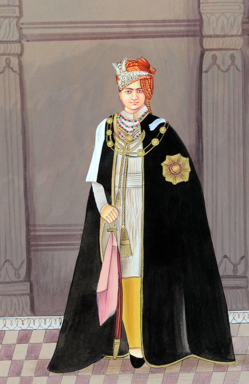Pintura em miniatura de Maharaja Sawai Man Singh Second, Jaipur de School Indian