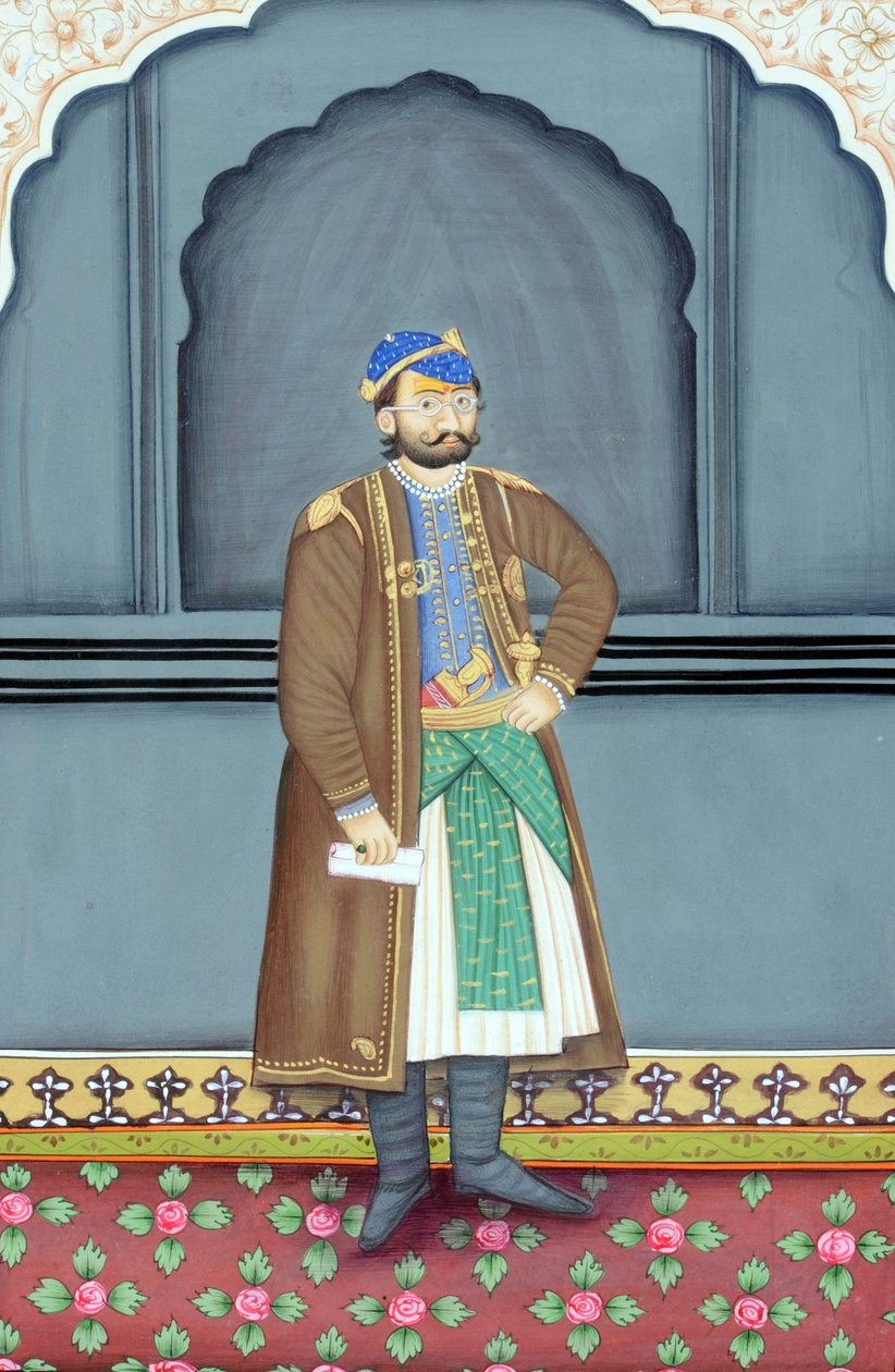Pintura em miniatura de Maharaja Sawai Ram Singh Second, Jaipur de School Indian