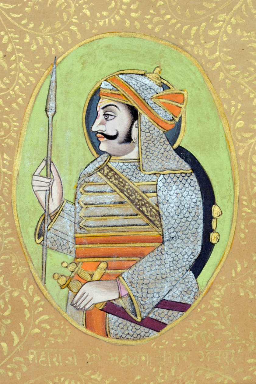 Pintura em miniatura de Maharana Pratap Singh de School Indian