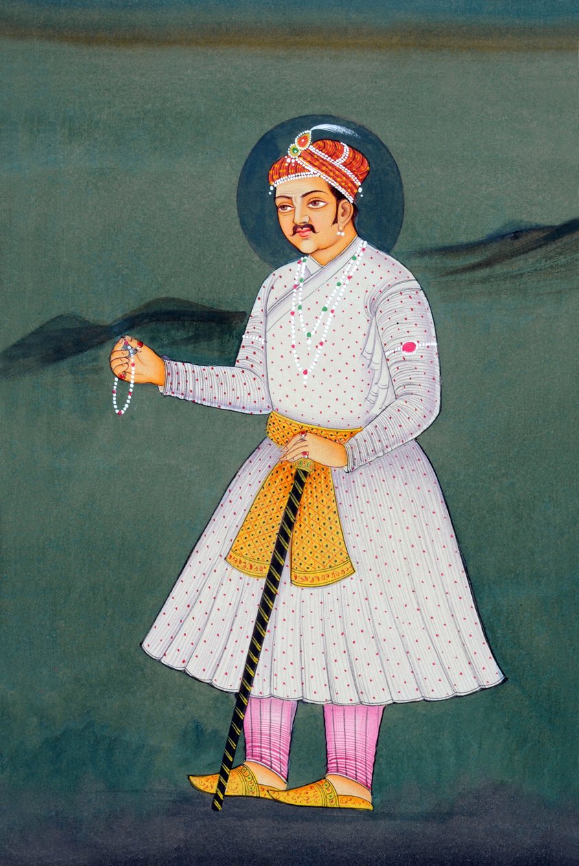 Pintura em miniatura do Imperador Mughal Akbar de School Indian