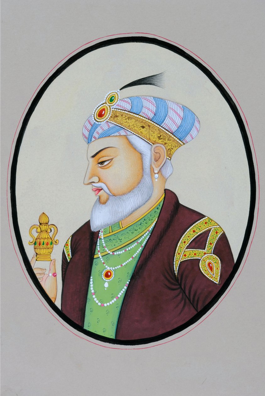 Pintura em miniatura do Imperador Mughal Aurangzeb de School Indian
