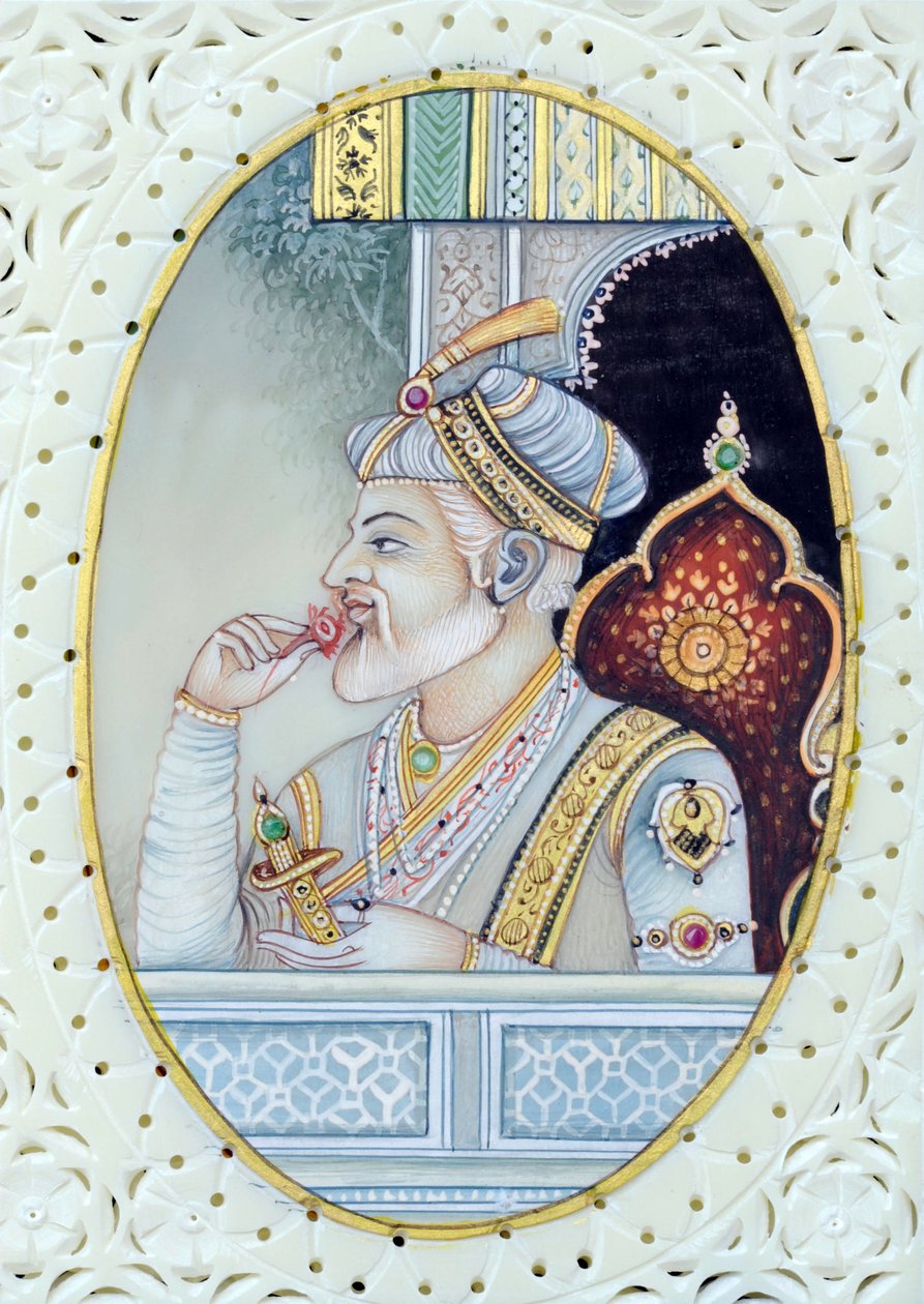 Pintura em miniatura do Imperador Mughal Aurangzeb de School Indian