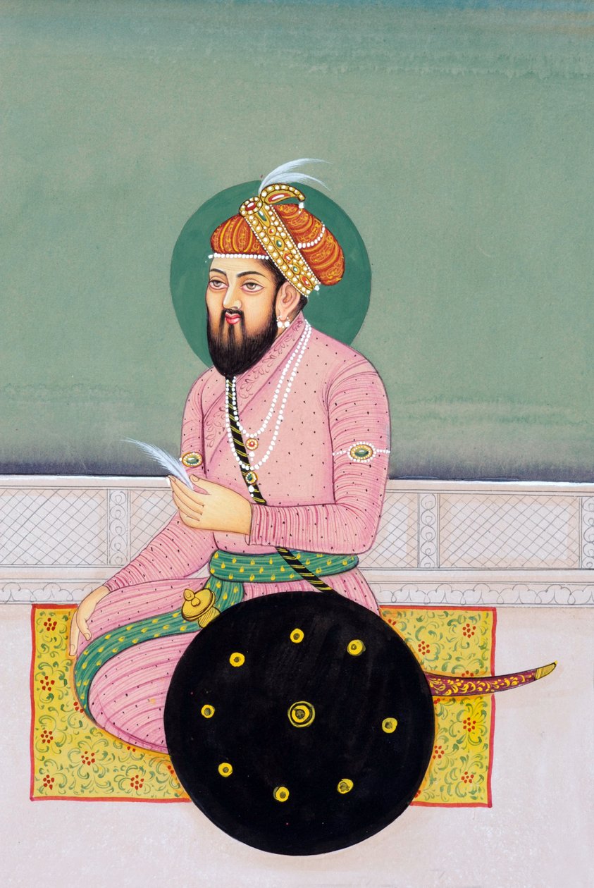 Pintura em miniatura do Imperador Mughal Babur de School Indian