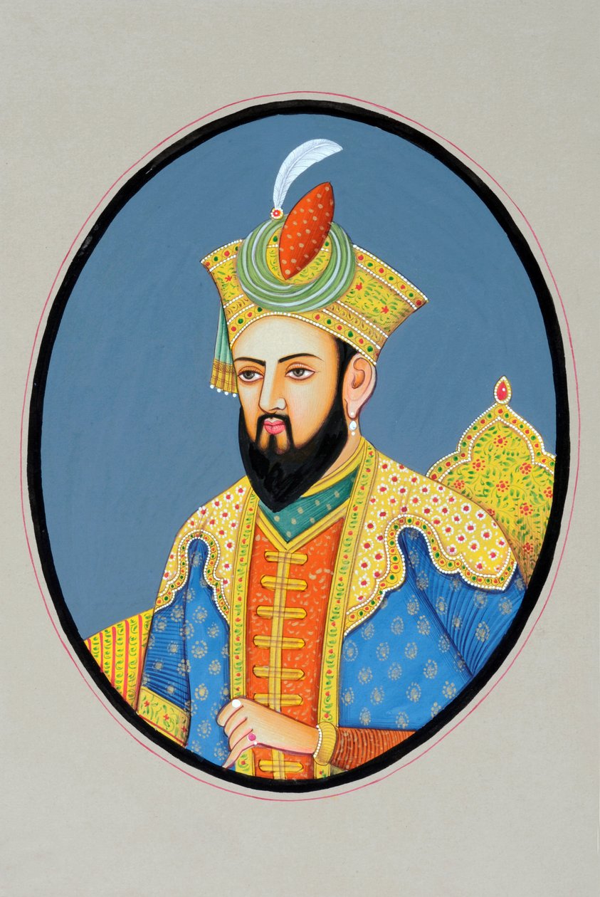 Pintura em miniatura do Imperador Mughal Babur de School Indian