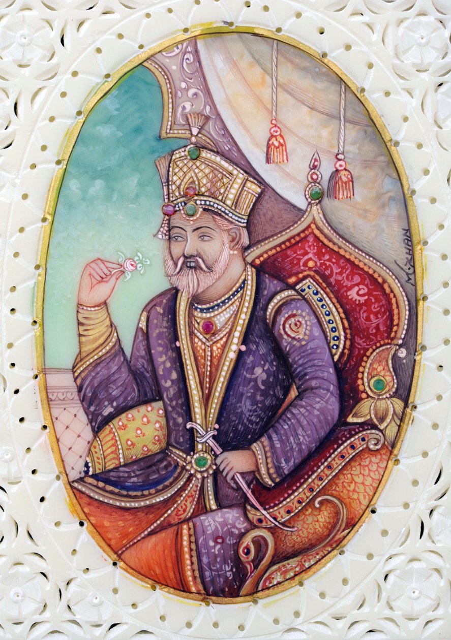 Pintura em miniatura do Imperador Mughal Bahadur Shah Zafar de School Indian