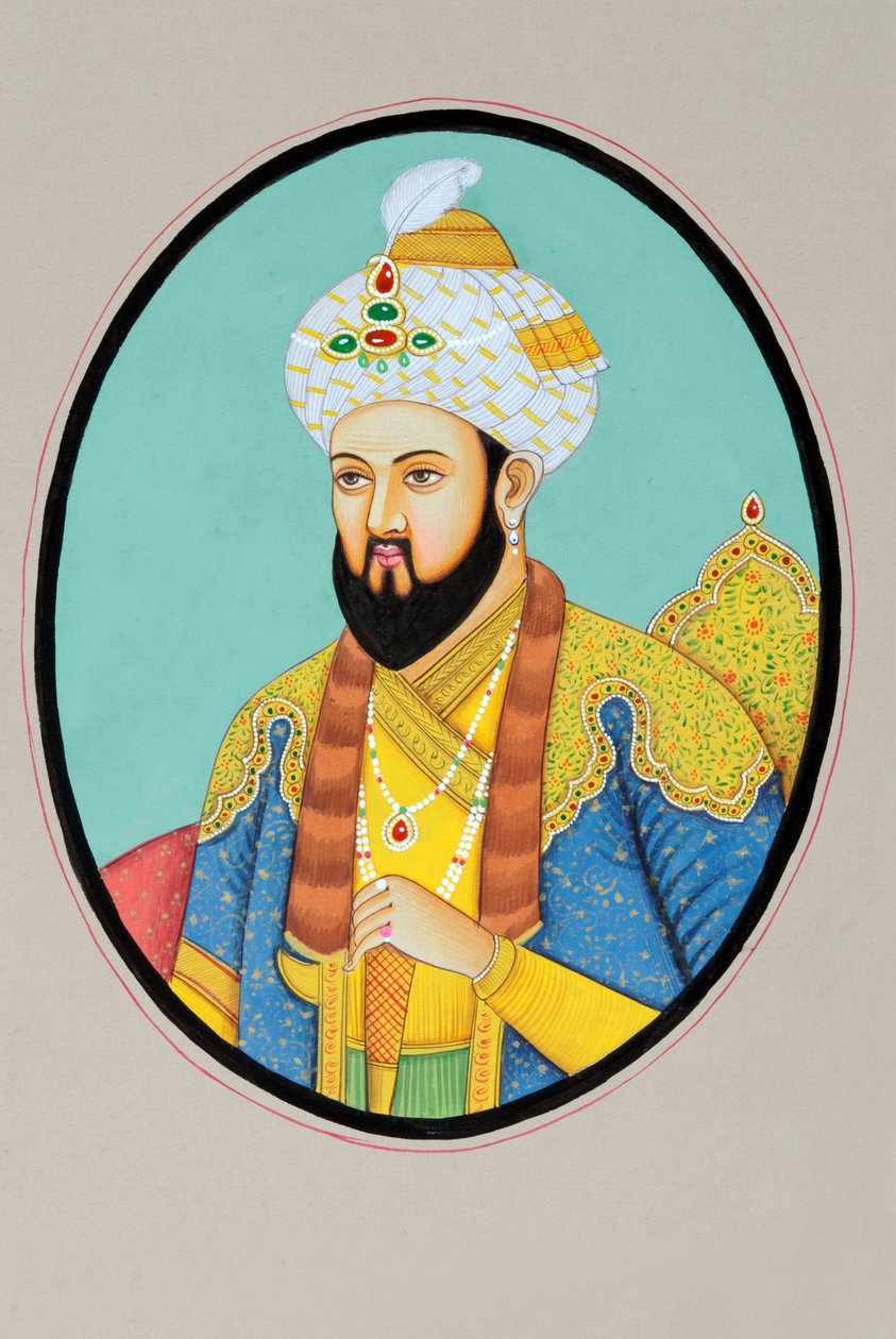 Pintura em miniatura do Imperador Mughal Humayun de School Indian