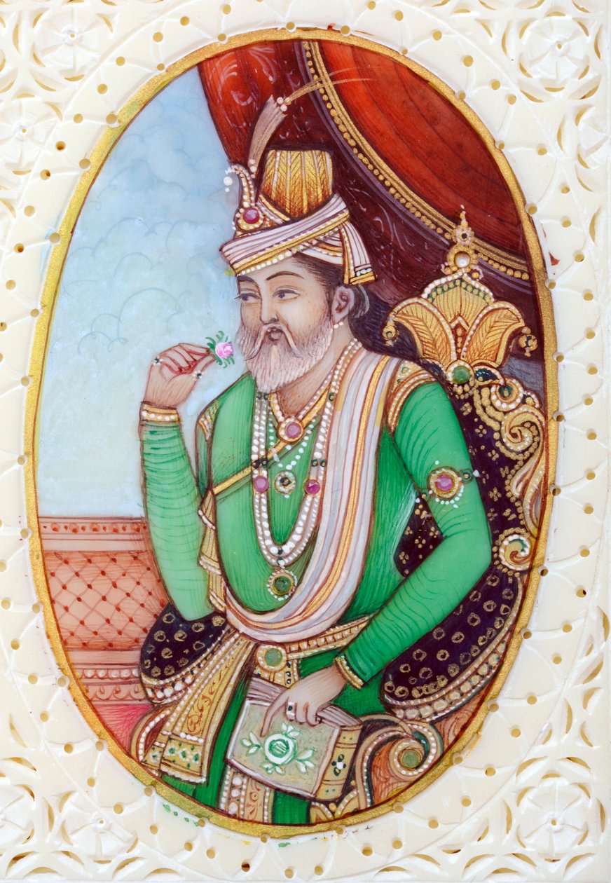Pintura em miniatura do Imperador Mughal Humayun de School Indian