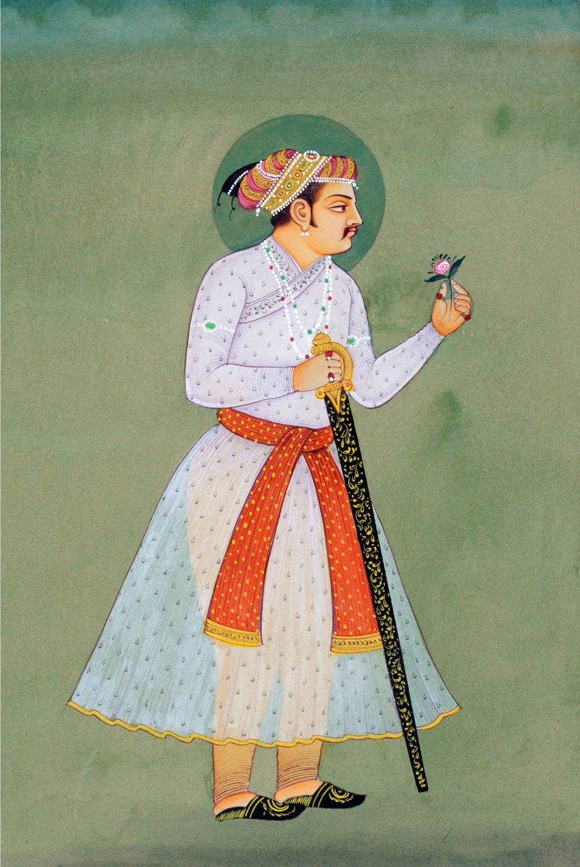 Pintura em miniatura do Imperador Mughal Jahangir de School Indian