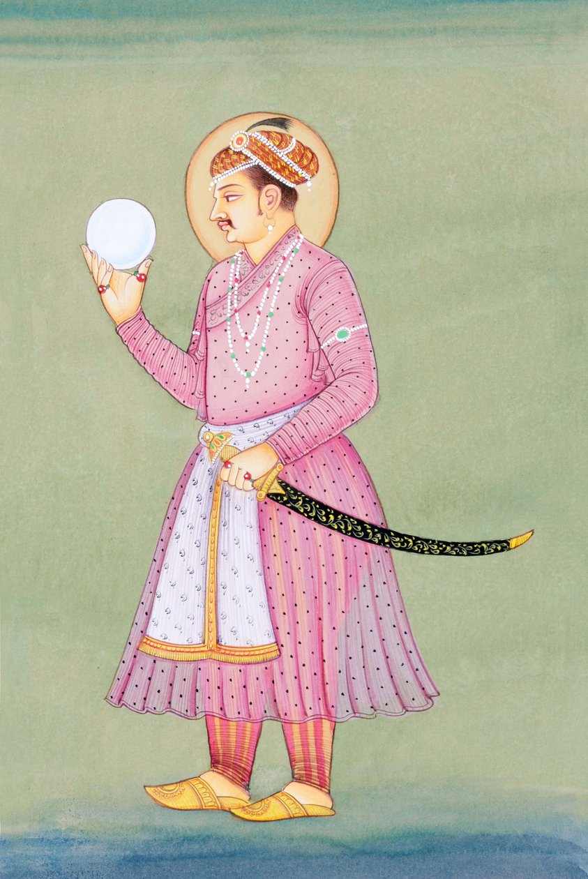 Pintura em miniatura do Imperador Mughal Jahangir de School Indian