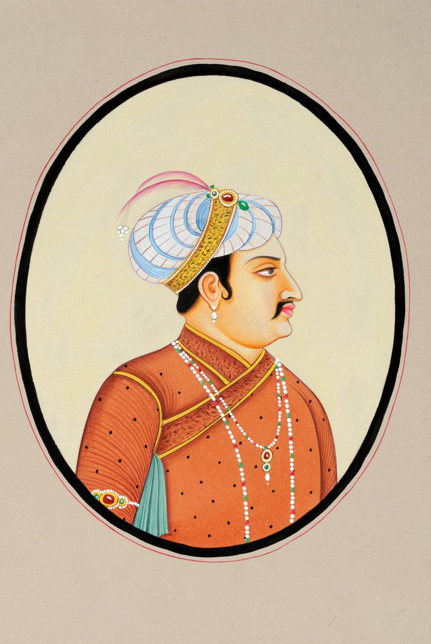 Pintura em miniatura do Imperador Mughal Jahangir de School Indian