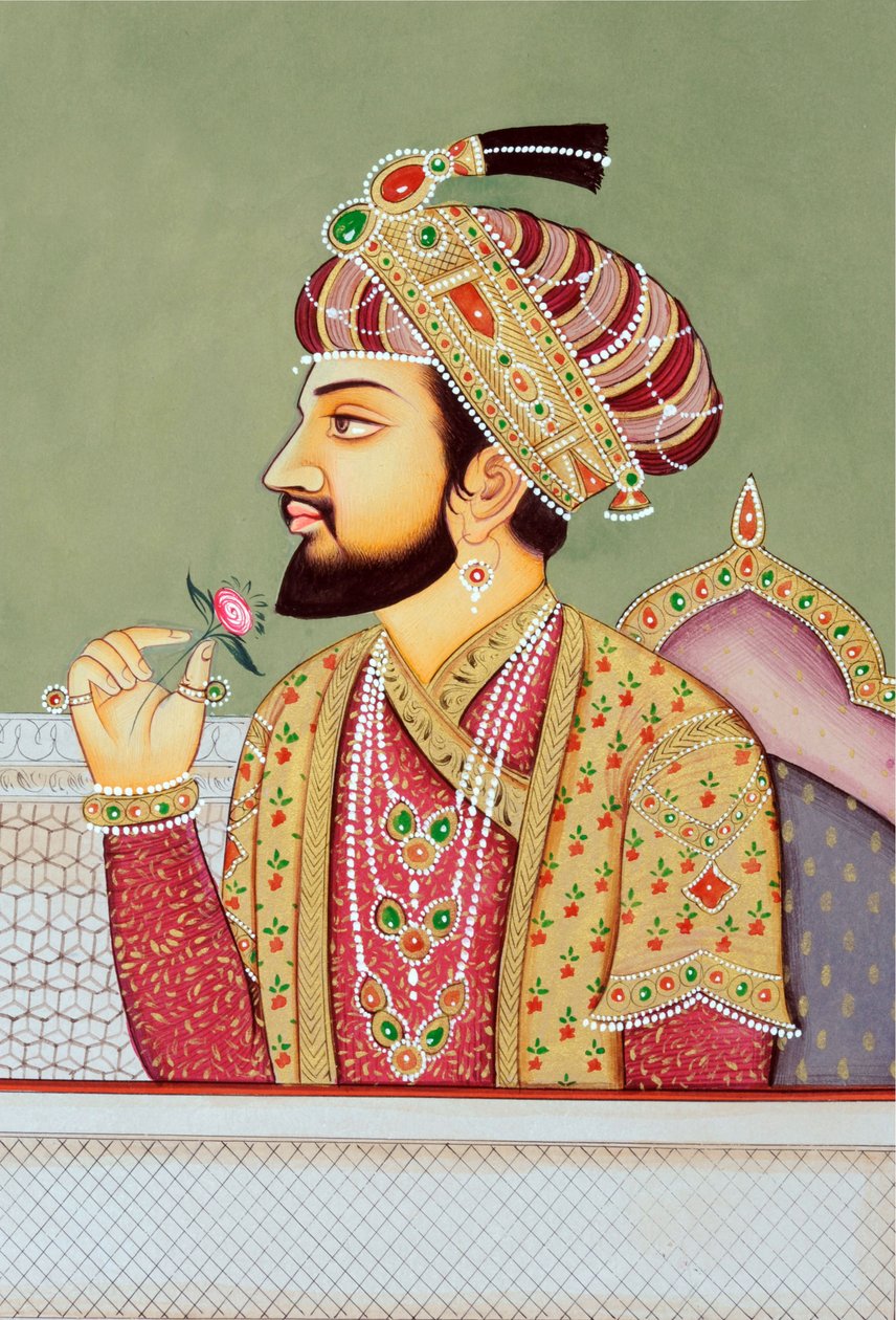 Pintura em miniatura do Imperador Mughal Shah Jahan de School Indian