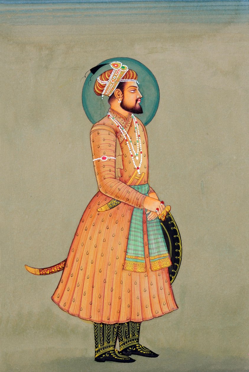 Pintura em miniatura do Imperador Mughal Shah Jahan de School Indian