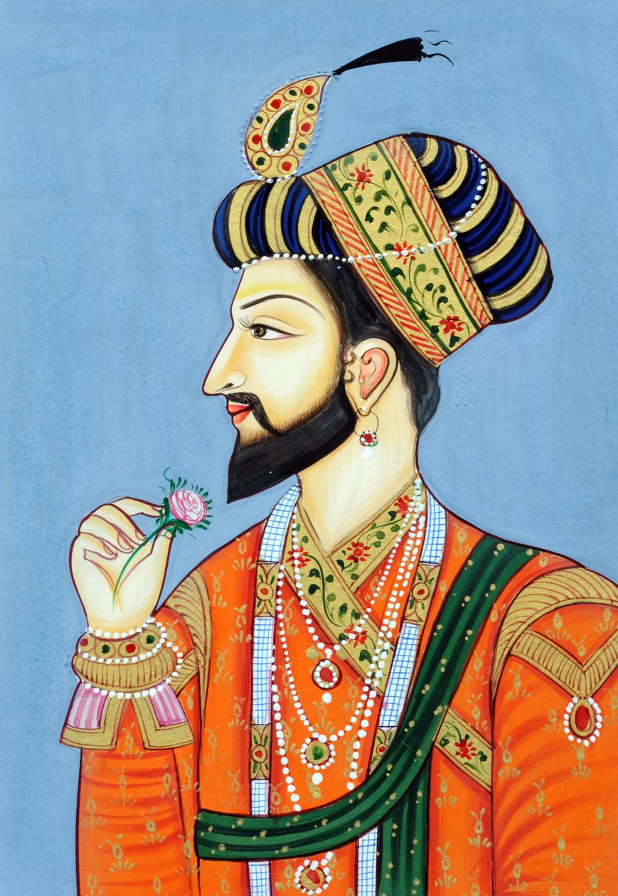 Pintura em miniatura do Imperador Mughal Shah Jahan de School Indian