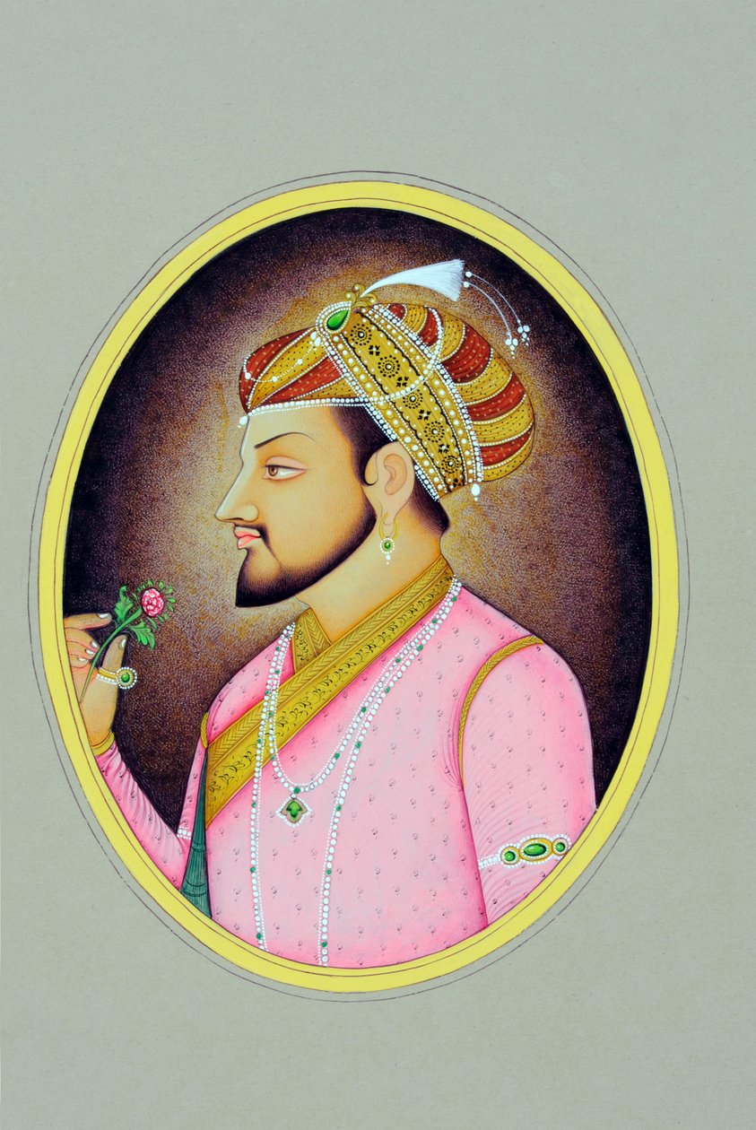 Pintura em miniatura do Imperador Mughal Shah Jahan de School Indian