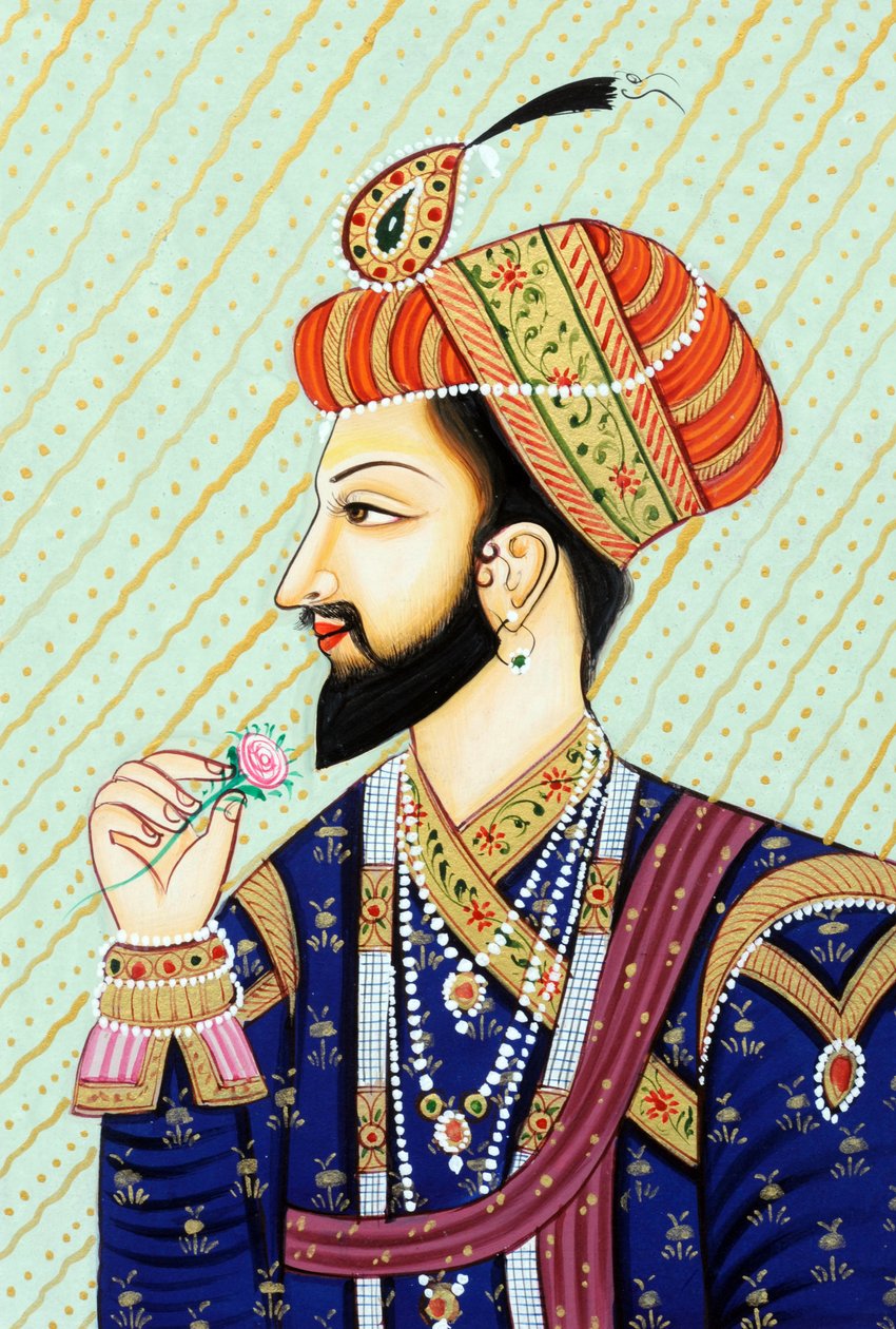 Pintura em miniatura do Imperador Mughal Shah Jahan de School Indian