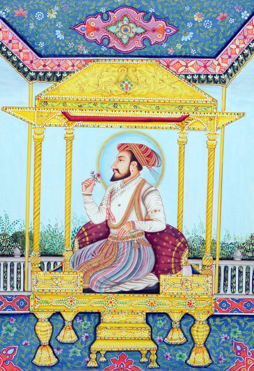 Pintura em miniatura do Imperador Mughal Shah Jahan de School Indian