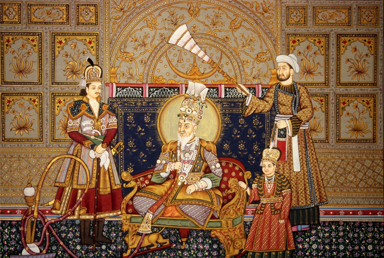 Pintura em miniatura do Imperador Mughal Shah Jahan sobre papel de School Indian