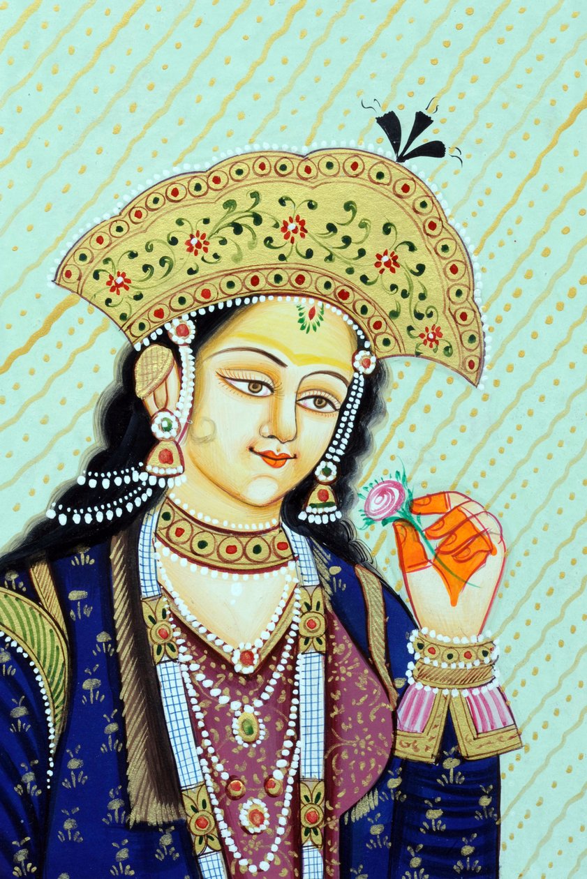 Pintura em miniatura da Rainha Mughal Mumtaz Mahal de School Indian