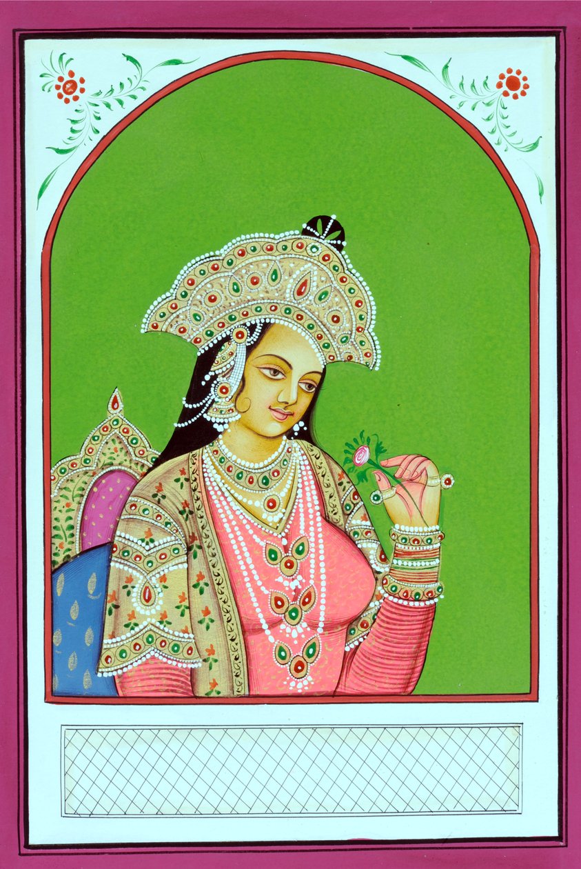 Pintura em miniatura da Rainha Mughal Mumtaz Mahal de School Indian
